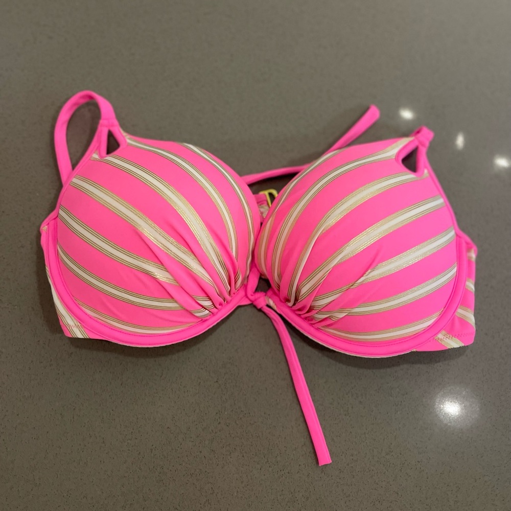 Victoria Secrets neon pink and gold padded bikini top